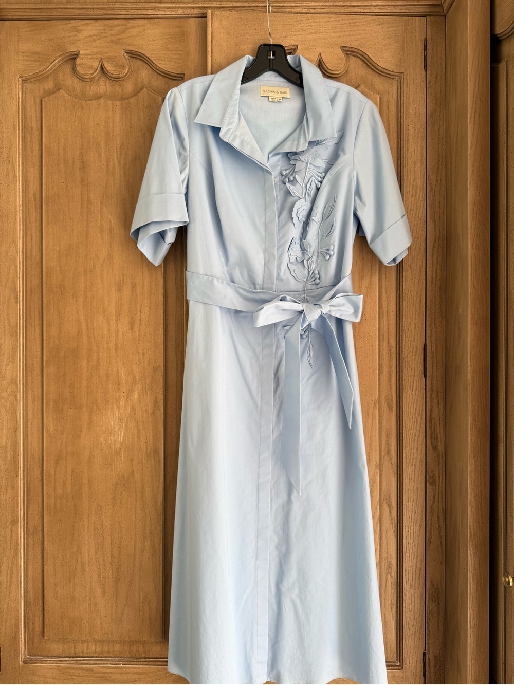 Sachin + Babi Light Blue Midi Shirt Dress with Floral Appliqué